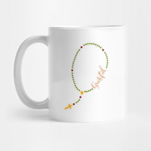 Grateful Colorful Rosary Fall Typography Thanksgiving Mug